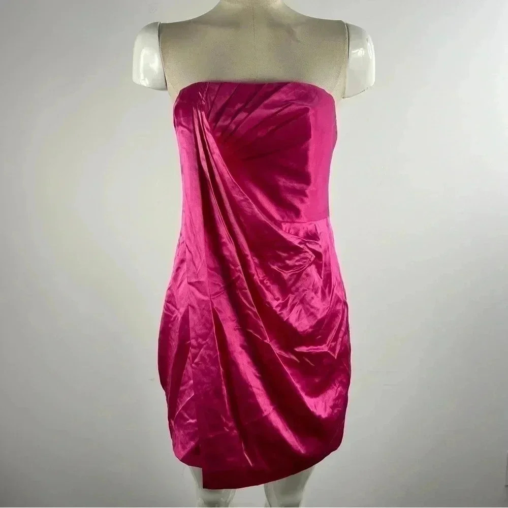 BCBGMaxAzria Y2K Barbiecore Cocktail Hot Pink Silk Strapless Mini Dress 4